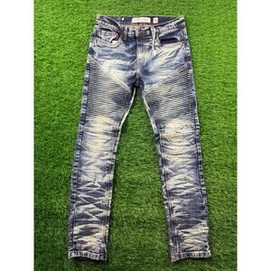 Evolution In Design Youth Size 16 Blue Moto Biker Jeans Distressed Stretch Denim